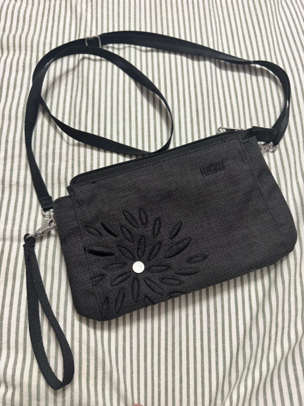 Haiku Black Floral Cutout Crossbody Wristlet